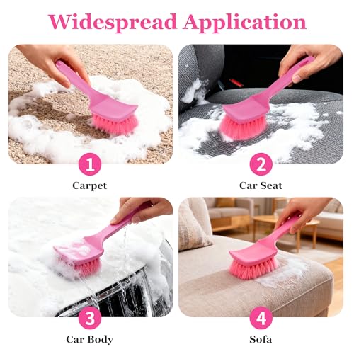 Carpet Brush, Anti-Deformation Medium Soft Nylon Bristles, Scratch-Free High Toughness Pink Scrub Brush for Car Interior Detailing, Upholstery, Leather Seats, Floor Mats, Tires & Home