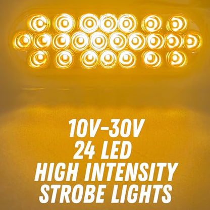 6" Oval LED Recessed Amber Strobe Light/Clear Lens, 24 LED DOT/SAE Approved & Marked, Waterproof, Super Bright High Powered Strobe Towing Construction Truck (2pc Without Grommet + 3 Wire Pigtail Plug) - size: 2pc Without Grommet (Clear Lens)