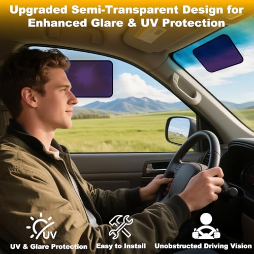 XCBYT Square Car Window Shades for Side & Windshield - 2 Pack Static Cling Driver Side Window Sun Shade, Glare Blocker Car Sun Shade with Durable Mesh & Dark PVC Film, Universal Fit (9.84" x 7.09") - color: 2 Semi-Transparent, size: 9.84" x 7.09"
