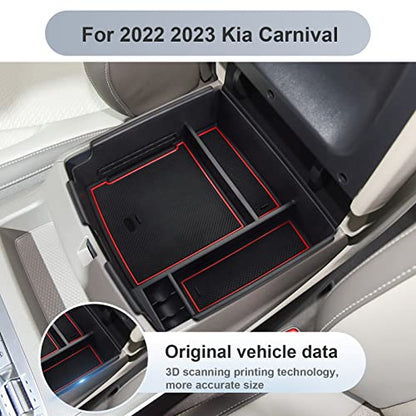 SKTU Compatible with 2022-2025 2026 Kia Carnival Center Console Organizer 2024 2025 2026 Carnival Accessories Insert ABS Materials Tray 2022-2026 Carnival Console Tray with Coin and USB Hole (Red) - color: Red