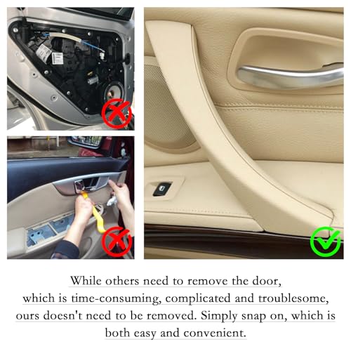 6PCS/Set Interior Inner Inside Door Pull Sticky Handle Cover for BMW 3 Series E90/E91/E92/E93 320 325 328 335 330 M3 (2004-2011) Left and Right Passenger Side (Beige) - color: Beige