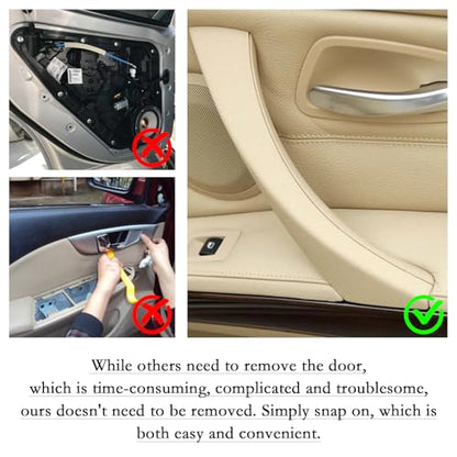 6PCS/Set Interior Inner Inside Door Pull Sticky Handle Cover for BMW 3 Series E90/E91/E92/E93 320 325 328 335 330 M3 (2004-2011) Left and Right Passenger Side (Beige) - color: Beige