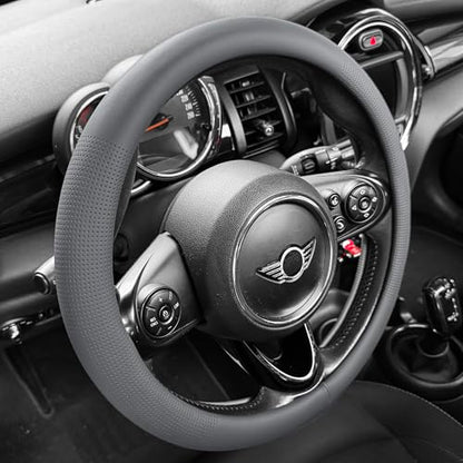 PINCTROT Nappa Leather Steering Wheel Cover, Slim Fit No Bulk Design, One Piece Leather with Breathable Perforation, Fit Like Gloves, Universal 14.5-15 Inch(Nappa Dark Gray) - color: 05.Dark Gray, size: Medium(Standard) Size[14 1/2''-15'']