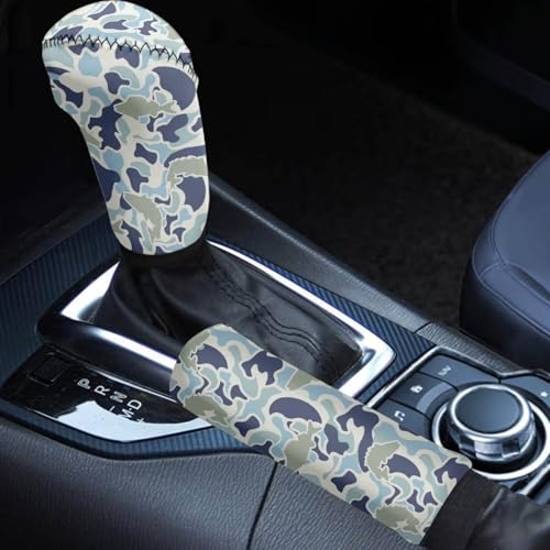 Handbrake and Gear Shift Knob Cover 2 Piece Automobile Hand Brake Cover Car Interior Accessories - color: Blue Fish Camo