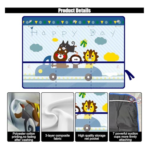 Car Window Shade for Baby, Blackout Car Window Curtain with Storage Pockets & 7 Suction Cups, Cartoon Pattern Cars Side Window Sun Shade Cover for Sun/Heat/UV Rays Protection (Blue-Animals) - color: Blue-Animals