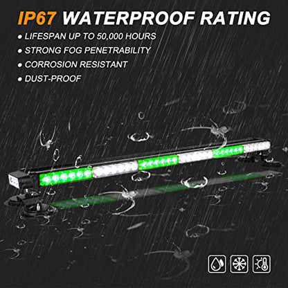 ASPL 38.5" 78 LED Strobe Light Bar Double Side Flashing High Intensity Emergency Warning Flash Strobe Light with Magnetic Base for Safety Construction Vehicles Tow Trucks Pickup (Green/White) - color: Green/White
