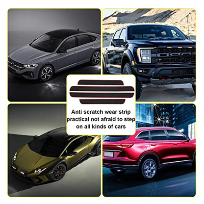 4 Pcs Car Door Sill Plate Protectors, PVC Soft Rubber Car Front Rear Door Entry Guards, Sill Scuff Cover Panel Step Protector, Car Accessories for Most Vehicles (Black Red-Not Pattern)