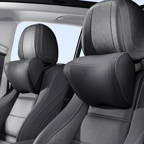 Car Headrest Pillow 100% Memory Foam, Breathable Removable Leather Cover, Premium Seat Support Head Neck Cushion for Driving Travel Home Office, Black, 2 Pack - color: Black, size: Headrest 2 Pack