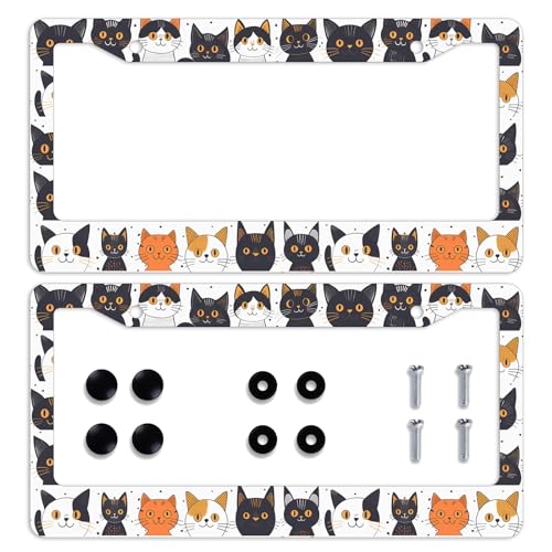 Cat License Plate Frame Animal Cute Pet Cartoon Cats License Plate Personalise License Plate Frames Rust-Proof Stainless Steel Metal Car Plates Tag Funny Decor Men Women 12.2" X 6.2" - color: Cat_21