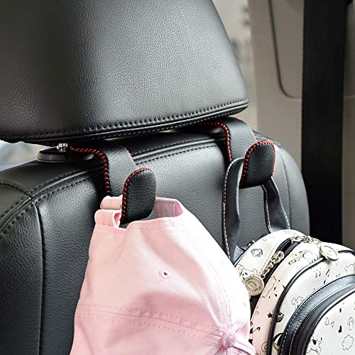 yicheyiyou Car Hooks Universal Car Vehicle Back Seat Headrest Hanger Holder Hook Microfiber Leather & Stainless Steel for Bag Purse Cloth Drink Grocery (Black red)… - color: Black red