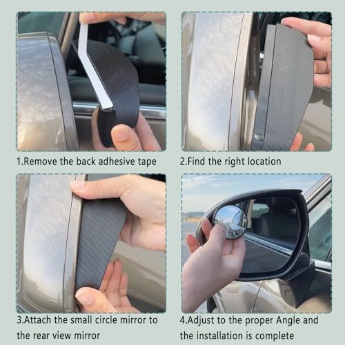 2PCS Blind Spot Mirrors, 2-in-1 Carbon Fiber Rain Eyebrow Reflective Protection Shield, Car Exterior Accessories Side Rain Guards with Convex Rear View Mirror Universal for Most Cars