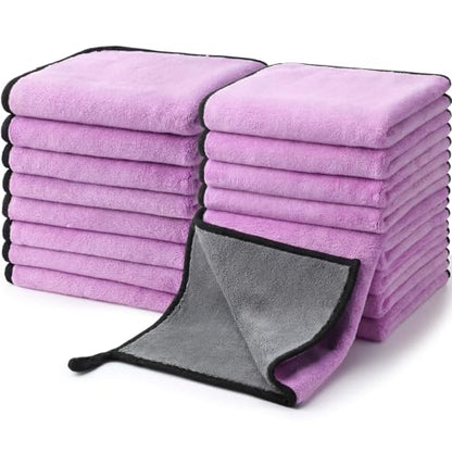 Nuenen 20 Pcs Microfiber Car Drying Towels Microfiber Cleaning Cloth 800 GSM Thick Plush Cleaning Dusting Cloth Auto Detailing Absorbent Towels Rags for Car Household Kitchen Window(Grey and Purple) - color: Grey and Purple