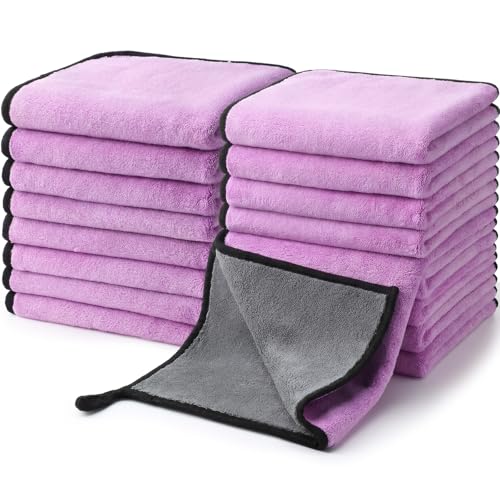 Nuenen 20 Pcs Microfiber Car Drying Towels Microfiber Cleaning Cloth 800 GSM Thick Plush Cleaning Dusting Cloth Auto Detailing Absorbent Towels Rags for Car Household Kitchen Window(Grey and Purple) - color: Grey and Purple