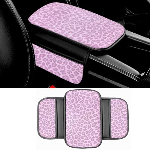 Dotesy Pink Cheetah Print Car Center Console Cover,Microfiber Leather Car Armrest Pad Cushion with 2 Storage Bags,Universal Car Armrest Storage Box Car Interior Accessories for Most Vehicles - color: Black Red