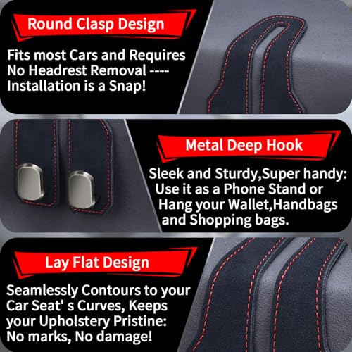 Car Seat Headrest Hooks for Purses and Bags, 2 Pack Bag Purse Holder for Car With Double Metal Hooks, Car Purse Hanger, Headrest Back Seat Handbags Hook Cute Hanging Accessories, Black - color: Black 2pcs