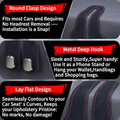 Car Seat Headrest Hooks for Purses and Bags, 2 Pack Bag Purse Holder for Car With Double Metal Hooks, Car Purse Hanger, Headrest Back Seat Handbags Hook Cute Hanging Accessories, Black - color: Black 2pcs