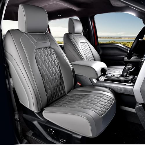 Coverado Leather Car Seat Cover, Custom Fit for Ford F150 Seat Covers, Ford F150 Truck Seat Covers Waterproof Fit for 2015-2026 F150 & 2017-2026 F250 F350 F450 Gray - Front Pair - color: Gray, size: Front