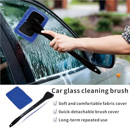 10pcs Car Windshield Cleaning Tool, Windshield Cleaner with 5 Washable and Reusable Microfiber Pads and Extendable Handle, for Auto Glass Wiper (Bule（10pcs）) - size: Bule（10pcs）
