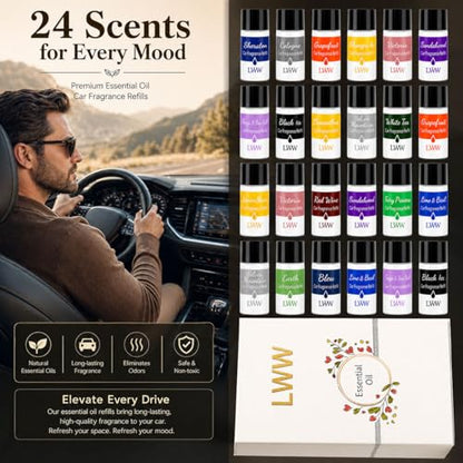 Car Air Freshener Diffuser Refills, 24 PCS 10ml Essential Oils Mixed Fragrance Set, Long Lasting Car Fragrance Oil Replacement for Car Diffusers, No Diffuser Included - color: Xxj-24pcs