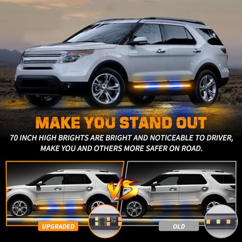 XRIDONSEN 2PCS 60 inch Amber Blue Emergency Lights Strip 720 LED Running Board Strobe Lights Flashing Warning Safety Waterproof Side Step Lights for Trucks Construction Vehicles Pickup SUV Jeep Car - color: Amber/Blue