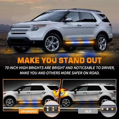 XRIDONSEN 2PCS 60 inch Amber Blue Emergency Lights Strip 720 LED Running Board Strobe Lights Flashing Warning Safety Waterproof Side Step Lights for Trucks Construction Vehicles Pickup SUV Jeep Car - color: Amber/Blue