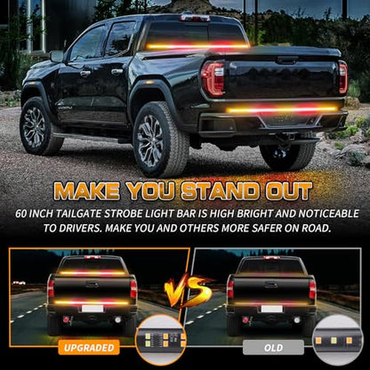 XRIDONSEN 60 inch Amber Red Truck Tailgate Strobe Lights Strip 360 LED Tail Light Bar Flashing Warning Hazard Safety Rear Emergency Lights for Tow Plow Trucks Construction Vehicles Pickup Trailer - color: Amber/Red
