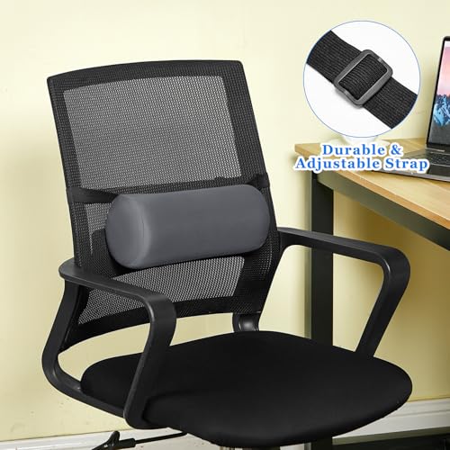 Wenqik 2 Pcs Lumbar Support Pillow Lumbar Roll Lower Pillow Office Seat Cushion with Adjustable Strap and Washable Cover for Travel Gaming Chair Car Seat Pain Relief(Grey) - color: Grey