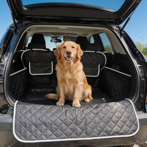 SUV Cargo Liner Dogs, Waterproof Dog Trunk Cover, Pet Cargo Mat SUV, Sedan & Van, Scratchproof Dog Seat Cover with Side Walls, Non-Slip Backing & Bumper Flap Protector, Large Size Universal Fit