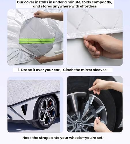 Heavy Duty Thickened Car Snow Cover Enlarge with Hood Protection, Windshield Sunshade w/ Waterproof PEVA+Cotton Filling+Taffeta Inner Against Heat & Uv, Snow＆ Ice, Dirt for Sedans, Suvs, Hatchbacks