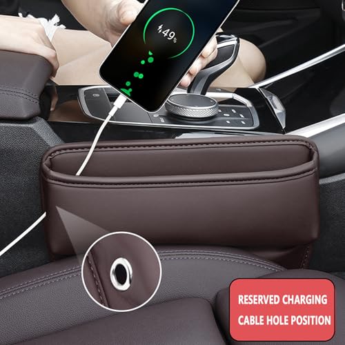 Universal Fit Premium Leather Car Seat Gap Filler Organizer, Center Console Organizer for Car SUV Truck (Brown, 2 Pack) - color: Brown，2 Pack