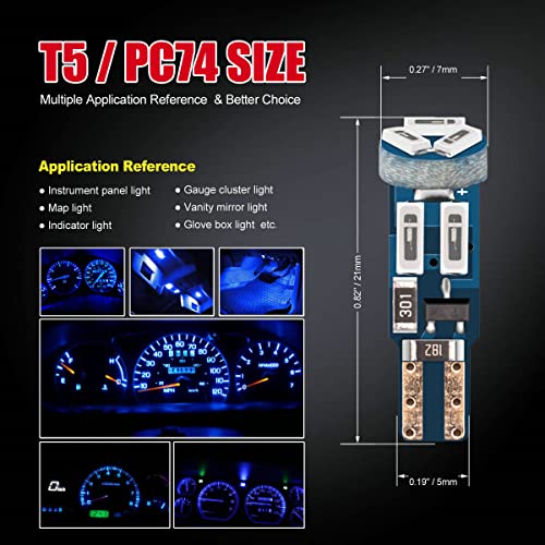 High Bright Deep Blue T5 37 74 PC74 PC37 LED Bulb with Twist Lock Socket for Dashboard Instrument Panel Gauge Cluster Light and Map Vanity Mirror Glove Box Indicator Light - color: Deep Blue
