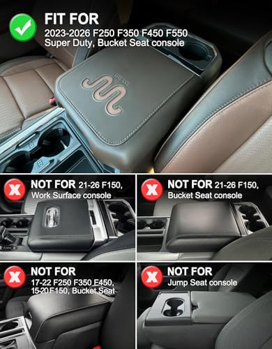 KBH Center Console Armrest Cover for 2023 2024 2025 2026 Ford F250 F350 F450 F550 Super Duty, Vinyl Leather Trim, Arm Rest Lid Cushion Protector, Anti-Scratch, Black (Fits Bucket Seat Console Only) - color: Black