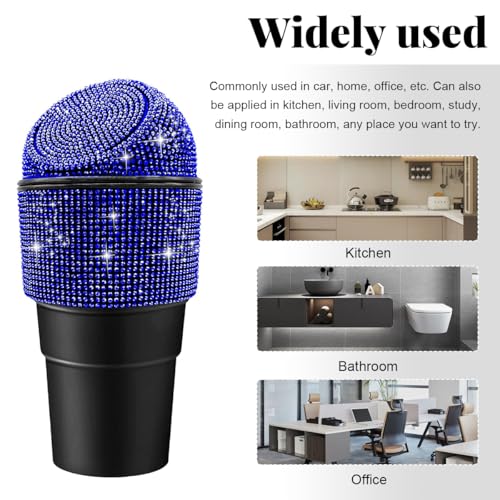 Yourkar Bling Car Trash Can with Lid, Sparkling Crystal Auto Garbage Can with Leak-Proof Lid, Multipurpose Waterproof Trash Bin for Automotive Home Office Kitchen Bedroom (Blue) - color: Blue