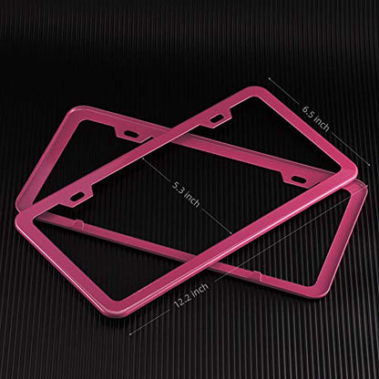 Pink License Plate Frame, Metal Thin Stainless Steel with 2 Holes Screw Cap, 2 Pack (Pink (Women's Favorite)) - color: Pink (Women's Favorite)