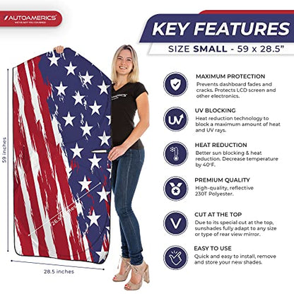 Autoamerics 1-Piece Windshield Sun Shade USA Art Flag - 2 American Design - Foldable Car Front Window Sunshade for Most Sedans SUV Truck - Blocks Max UV Rays and Keeps Your Vehicle Cool - Small - color: USA ART FLAG-2, size: SMALL = 59 x 28.5 inches