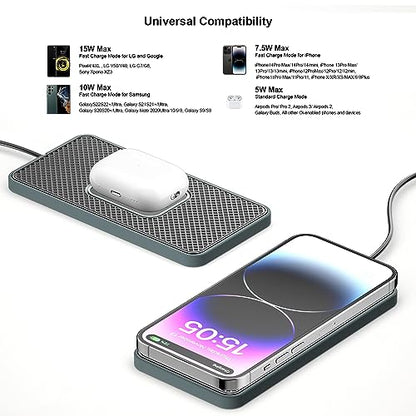 Wireless Charger for Car, Wireless Fast Charging Pad, Charging Station for Multiple Devices, Adapter for AirPods iPhone16/15/14/13/12 Pro/Android Samsung S20 S21 S22 S23 (1 Meter Cable)
