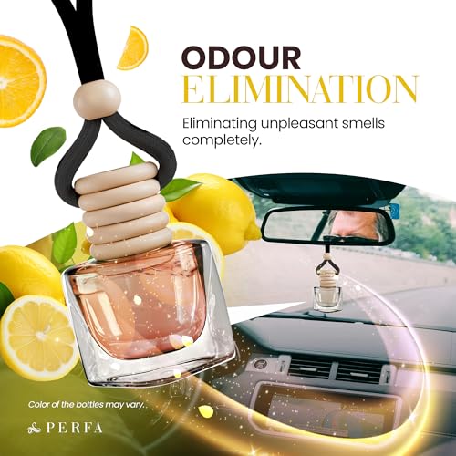 Citrus Lemon Car Air Freshener | Hanging Car Freshener with Vent Clip | Long Lasting Diffuser, Slow-Release Aroma Technology, Adjustable Scent Intensity | Premium Scented Interior Perfume by Perfa