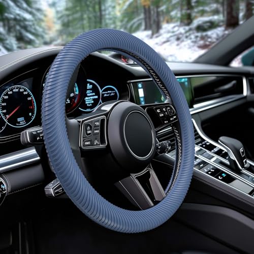 WOCOCN Car Steering Wheel Cover, Thin Anti-Skid Silicone Steering Wheel Cover for Men & Women, Universal Automotive Interior Accessories for Most Cars (Dark Blue) - color: Dark Blue