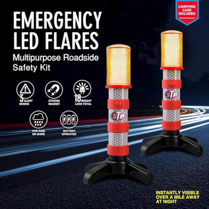XTREME STP LED Road Flares, 3 Alert Lighting Modes: Flashing Red, Solid Red & White Flashlight, Emergency Flares for Vehicles, Visible From Up To A Mile, Foldable Stand/Built-In Magnet Sticks To Car - size: 4 Pack