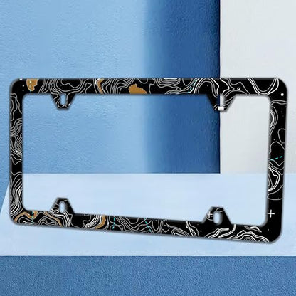 Topographic Map License Plate Frame Topography License Plate Holders Funny Auto Accessory Bracket Stainless Steel License Plate Frames with Screws for Women Men 6x12 Inch 4 Holes - color: Topographic Map