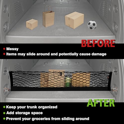 Muslogy Truck Bed Cargo Net Trunk Netting Compatible with 2015-2020 Chevy Tahoe | GMC Yukon | Cadillac Escalade Accessories, Pickup Cargo Organizer SUV Sedan Storage Net w/Heavy Duty Carabiners - style: 2015-2020 Yukon & Tahoe & Escalade
