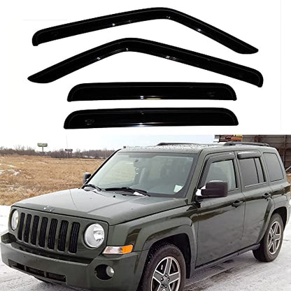 Side Window Visor Wind Vent Deflector fit for 2007-2018 Jeep Patriot,4pcs Outside Mount Tape-on Shatterproof Dark Smoke Rain Guards Window Shades 94359 - size: 2007-2018 Patriot Outside Mount