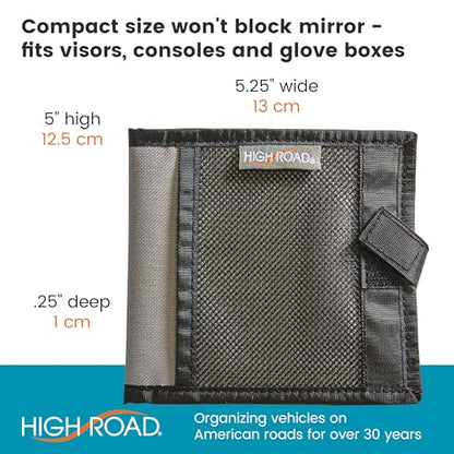 High Road Car Registration and Insurance Card Holder for Sun Visor, Glove Box or Console with 2 Clear Hidden Car Document Pockets and Front Mesh Card Pocket - color: Gray