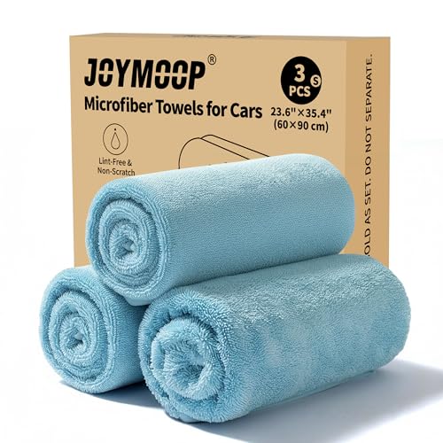 JOYMOOP Microfiber Towels for Cars, 3 Pack 35.4" x 23.6" Car Drying Towel, Blue Reusable Car Towel, Quick Drying Car Microfiber Cleaning Cloth for RVs, SUVs, Trucks - color: New Car Towels - Blue, size: 35.4" x 23.6" - 3pcs