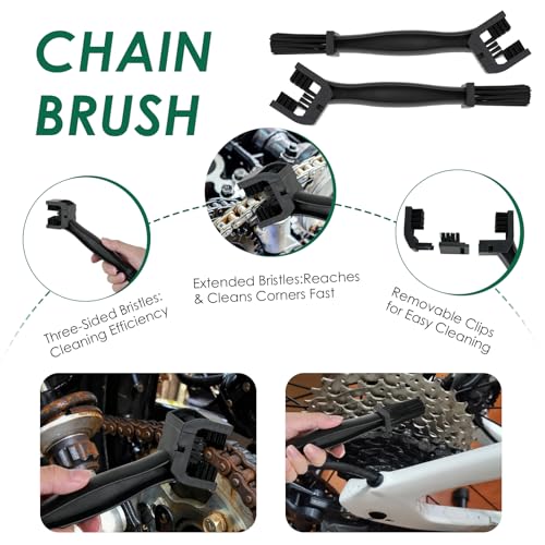 9 Pack Motorcycle Cleaning Kit, Motorcycle Detailing Kit with Chain/Wheel/Rim/Tire Brush, Sponge, Wash Mitt, Detailing Brush, Professional Cleaning Tool for Motorcycle Bike