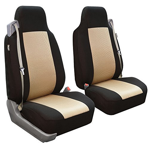 FH Group All Purpose Flat Cloth Car Seat Covers for Bucket Seats, 2 Piece Universal Fit, Washable Seat Covers for SUV, Sedan, Van - Front Set Beige - color: Beige, size: Front Set without Floor Mat