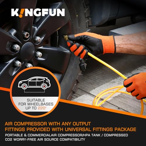Kingfun 4 Tire Inflation & Deflation System, Rapid High Flow 4 Way Tire Inflator Hose Kit with Digital Pressure Gauge, Fits Up to 220" Wheelbase for Off-Road, Jeep, Truck, SUV