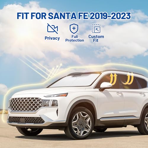 Car Window Shades Intended for Hyundai Santa Fe 2019-2023, Privacy Window Covers 8PCS for Side, Rear & Windshield, Car Shield Sunshade for Privacy Protection, Heat Blocking, Camping and Parking - size: For Hyundai Santa Fe 2019-2023