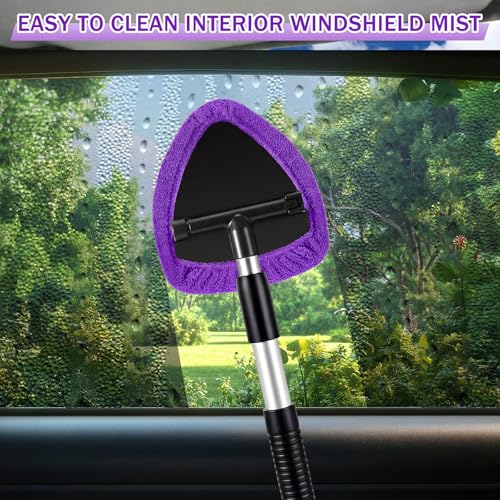 FoldTier 8 Pcs Car Windshield Cleaner Kits with Extendable Handle, 5 Microfiber Towel Pads, 1 Brush, 1 Empty Spray Bottle for Auto Glass Wiper Suvs Rvs & Home Windows(Purple) - color: Purple