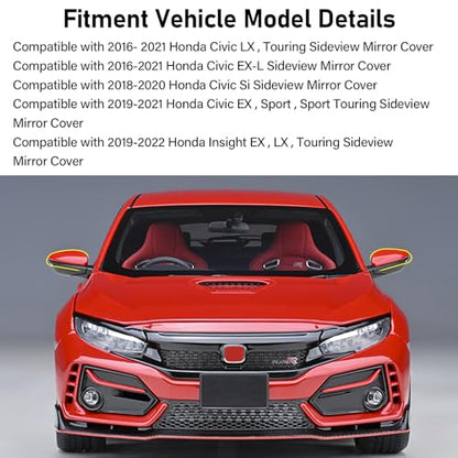 Moonlinks 2PCS Compatible with 2016-2021 Honda Civic Passenger and Driver Side Mirror Cover Replacement,Red Mirror Cap for 10th Gen Civic,2019-2022 Insight(LH+RH) - size: 10th-Pair Red